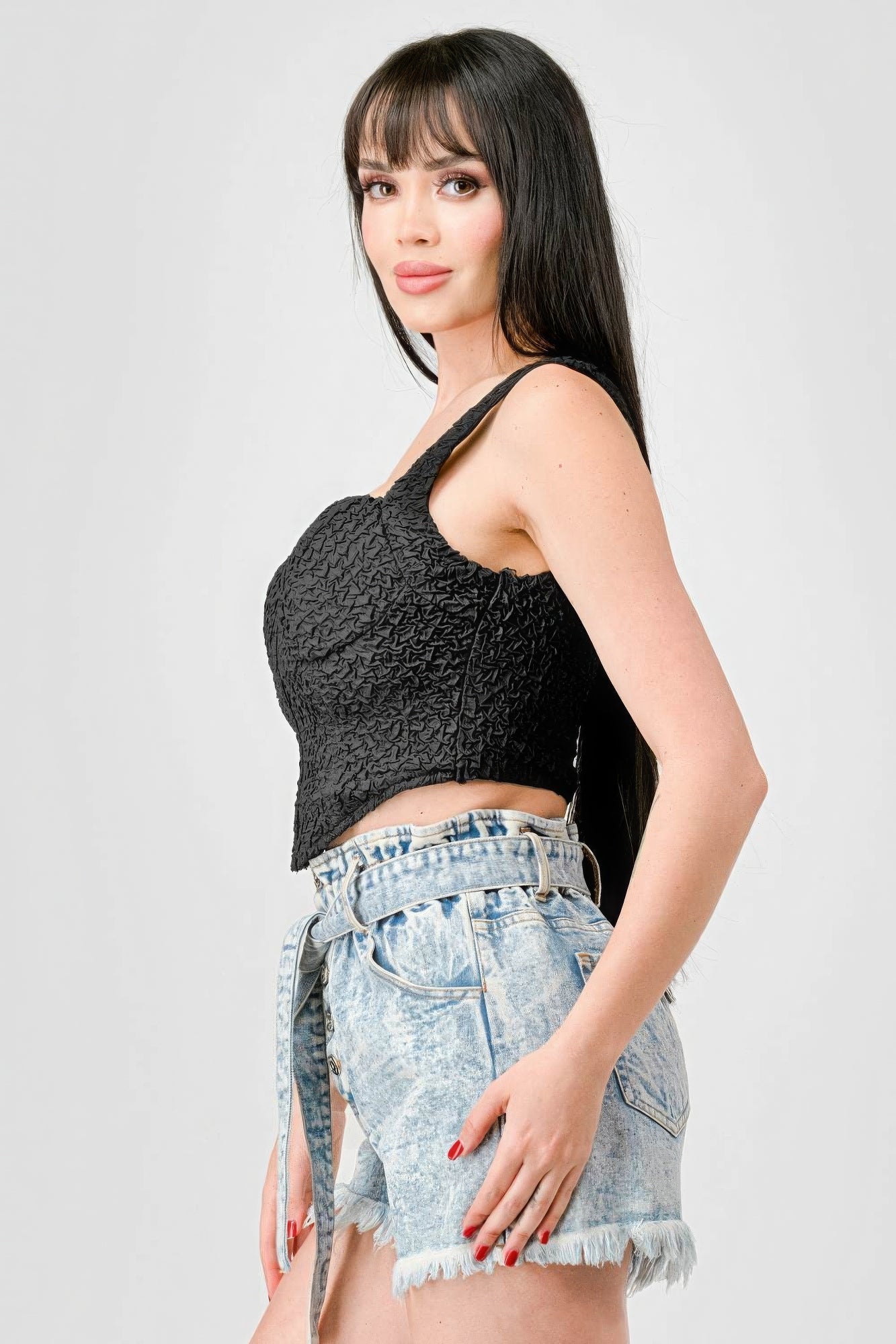 Stylish Women's Stretch Knit Bustier Crop Top - Trendy Crinkle Hook