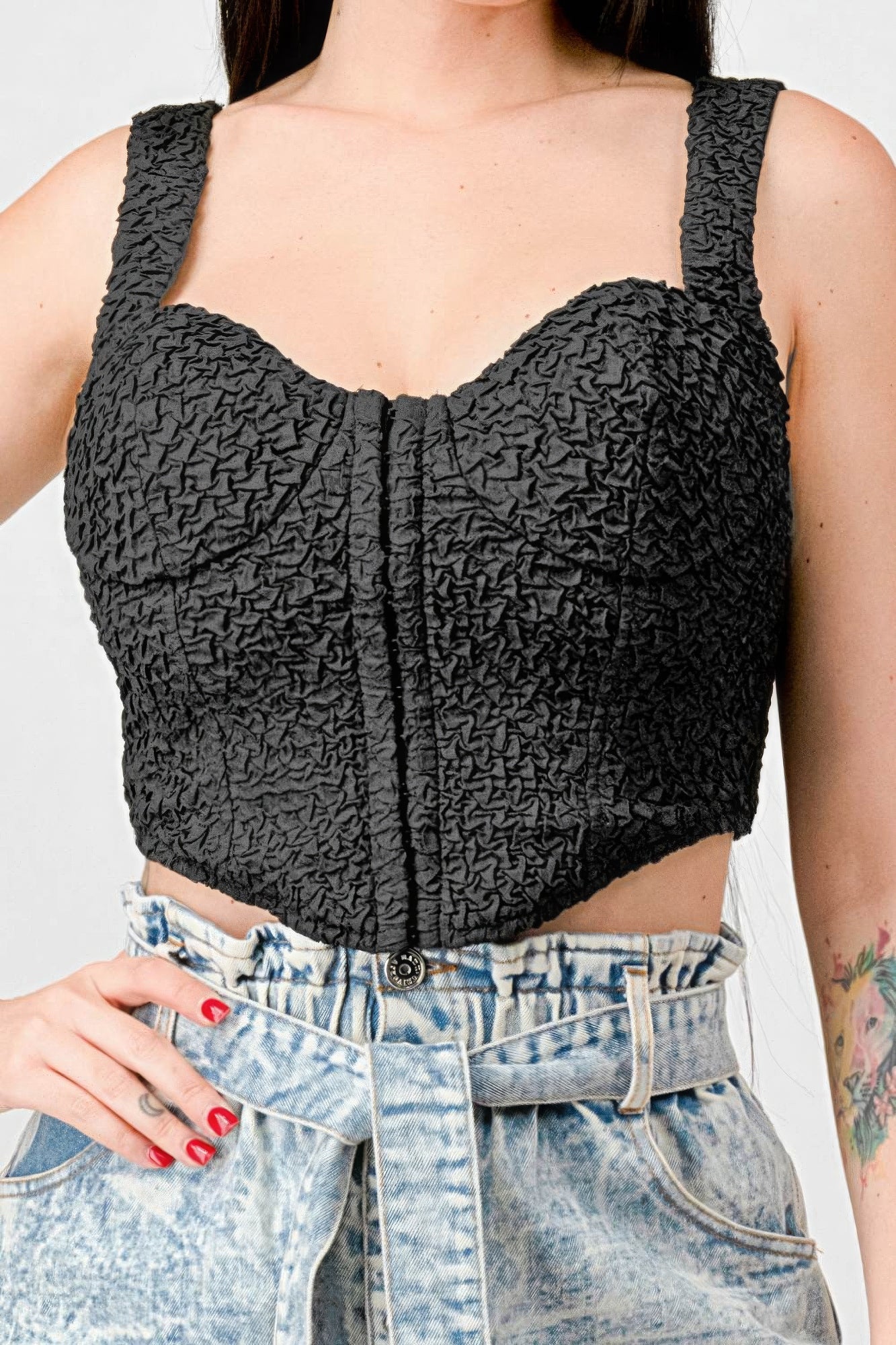 Stylish Women's Stretch Knit Bustier Crop Top - Trendy Crinkle Hook