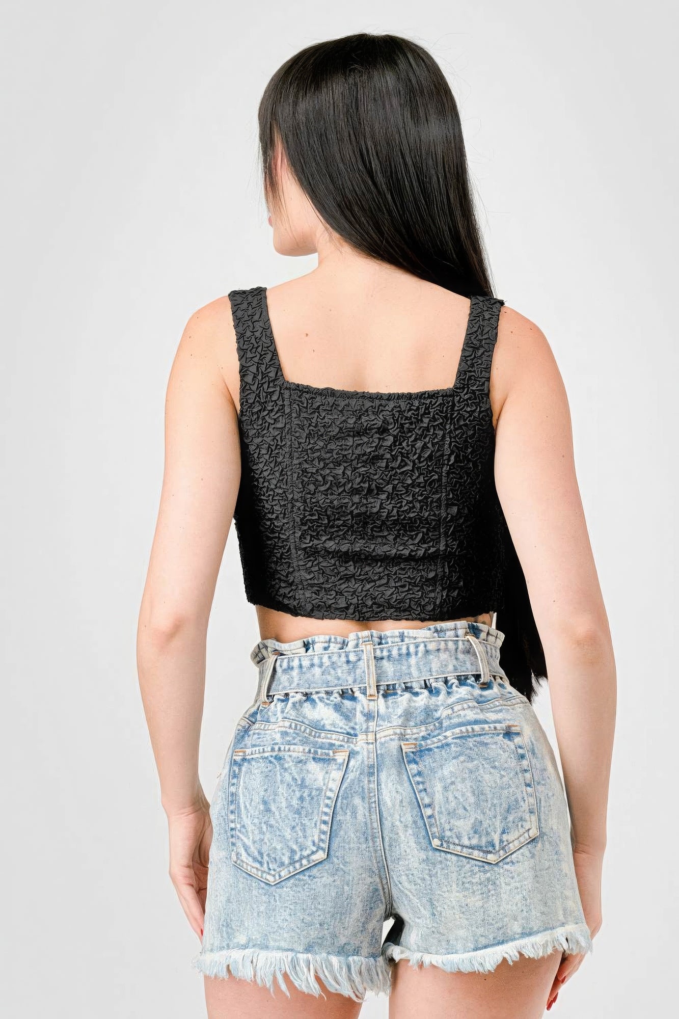 Stylish Women's Stretch Knit Bustier Crop Top - Trendy Crinkle Hook