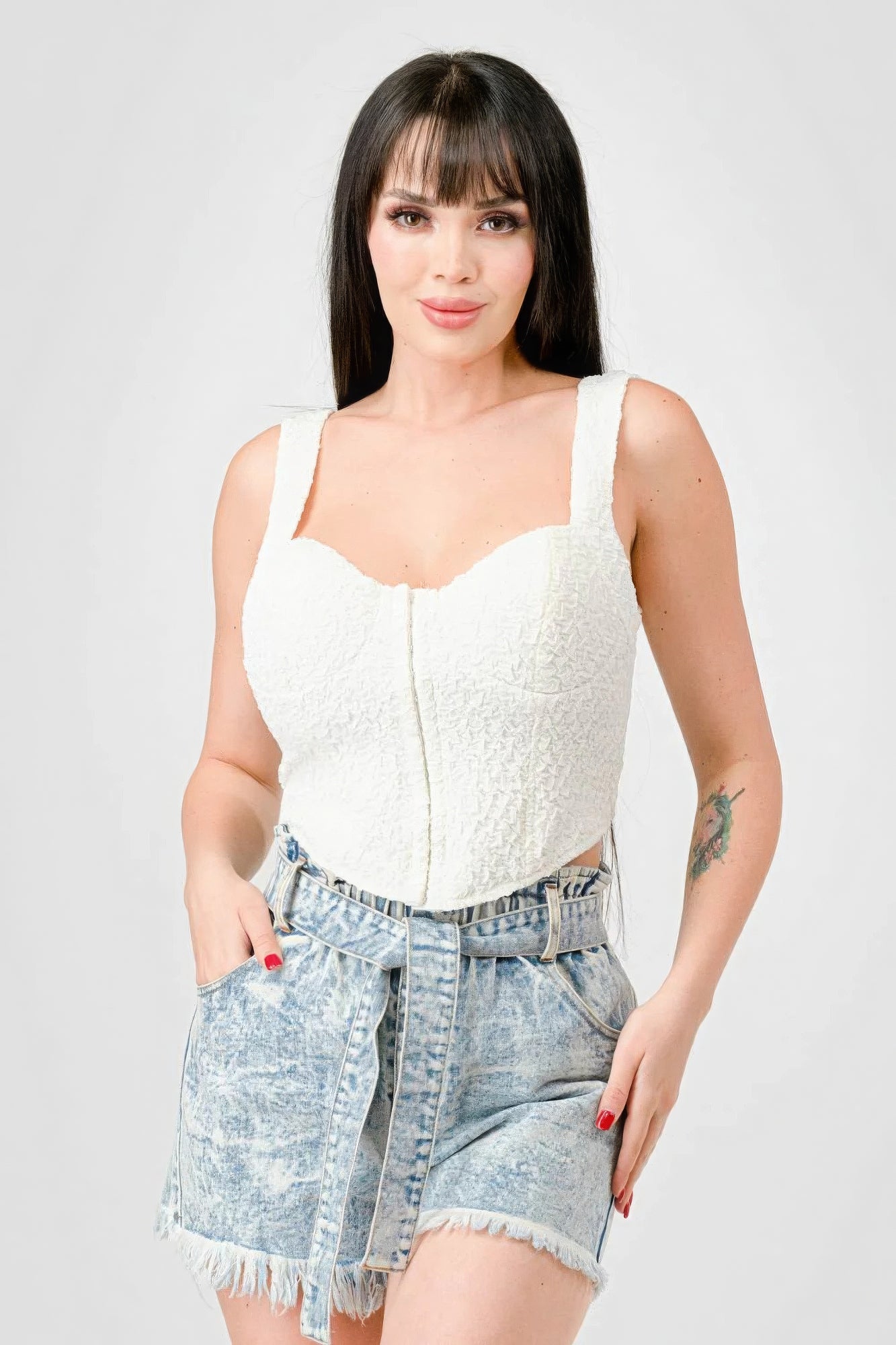 Stylish Women's Stretch Knit Bustier Crop Top - Trendy Crinkle Hook