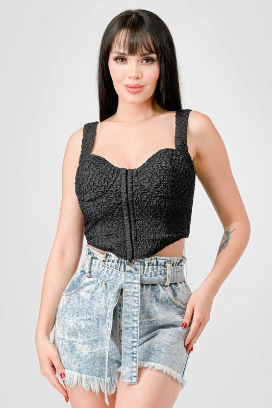 Stylish Women's Stretch Knit Bustier Crop Top - Trendy Crinkle Hook