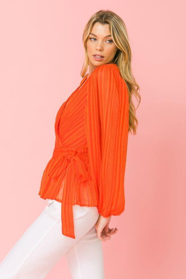 Surplice Neckline Woven Top-Orange