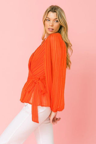 Surplice Neckline Woven Top-Orange