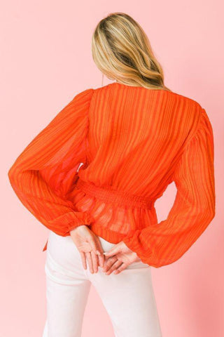 Surplice Neckline Woven Top-Orange