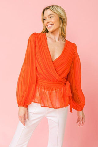 Surplice Neckline Woven Top-Orange