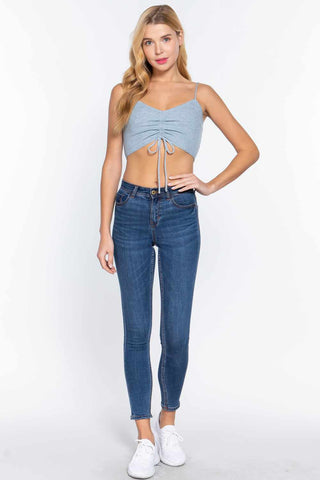 Sweater Knit Crop Cami Top-Heather Blue