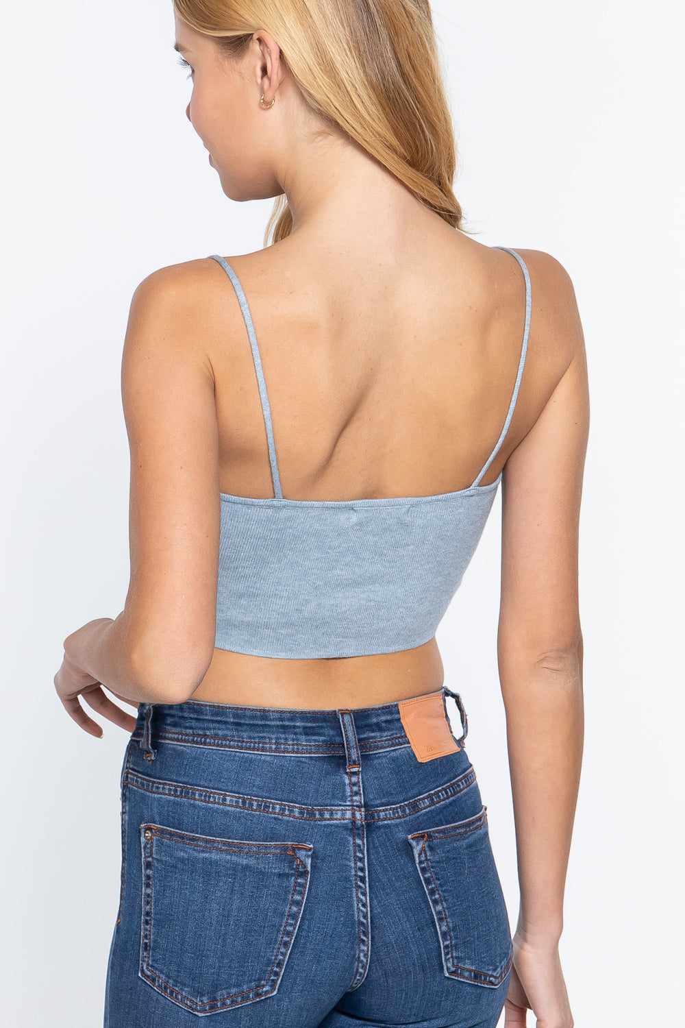 Sweater Knit Crop Cami Top-Heather Blue