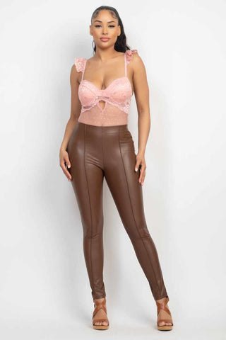 Sweetheart Cut-out Cami Ruffled Bodysuit-Peach