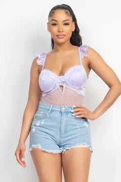 Sweetheart Cut-out Cami Ruffled Bodysuit-Lavender