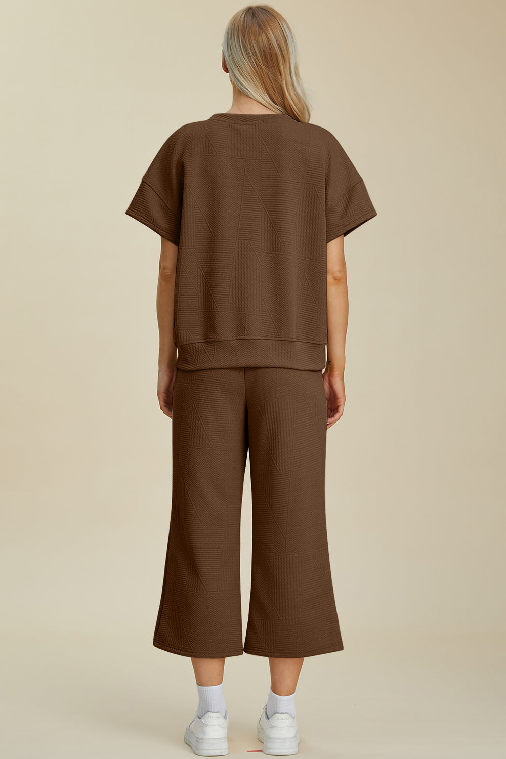 Texture Round Neck Top and Pants Set