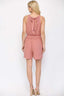 Textured Woven And Smocking Waist Romper With Back Open And Tie-Rose