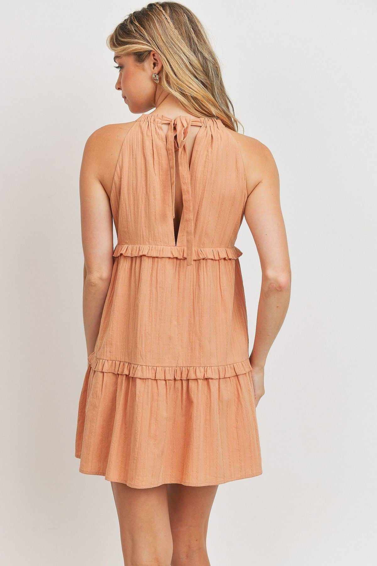 Textured Woven Fabric Tiered Dress-Blush