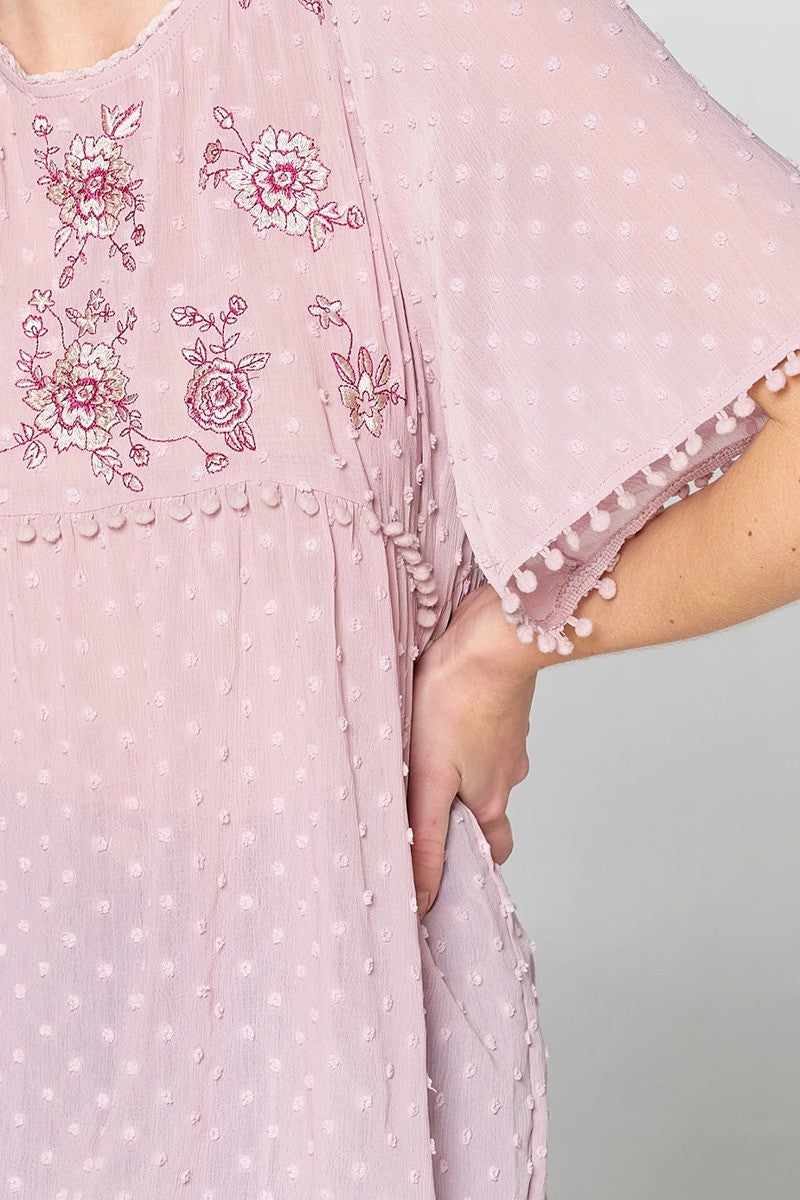 This Detailed Lace Trimmed Bubble Chiffon Blouse-Mauve