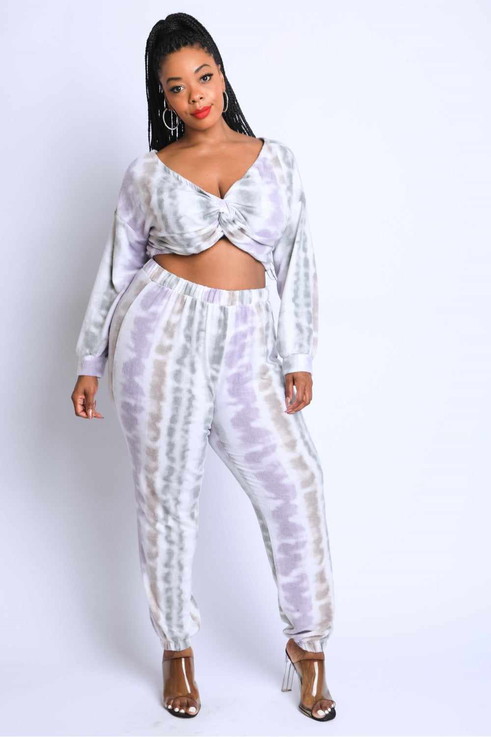 Tie Die Off Shoulder Set-Purple Tie Die