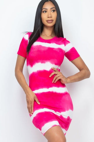 Tie-dye Bodycon Dress | Short Sleeve Fitted Dress