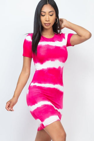 Tie-dye Bodycon Dress | Short Sleeve Fitted Dress