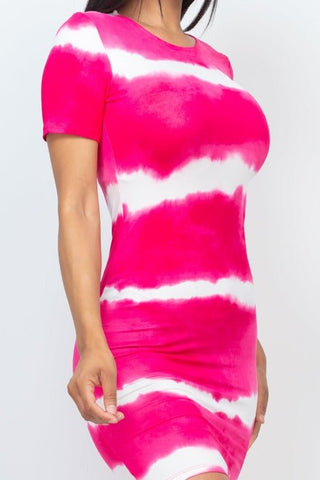 Tie-dye Bodycon Dress | Short Sleeve Fitted Dress