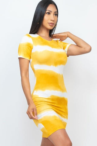 Tie-dye Bodycon Dress | Short Sleeve Fitted Dress