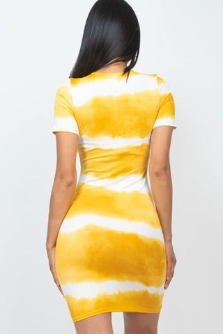 Tie-dye Bodycon Dress | Short Sleeve Fitted Dress