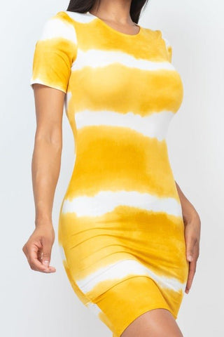 Tie-dye Bodycon Dress | Short Sleeve Fitted Dress