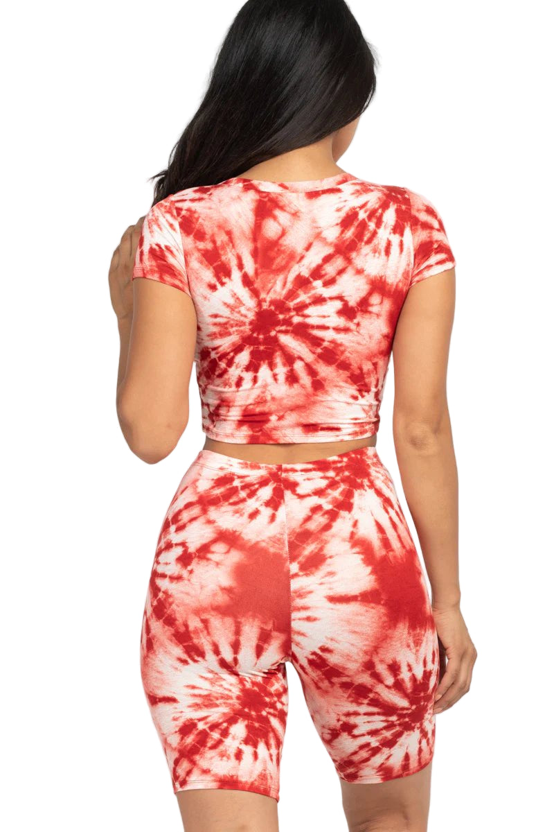 Tie-Dye Crop Top Short Sleeve Two-Piece Set-Rust
