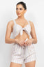 Tie-front Striped Crop Top & Belted Shorts Set-White