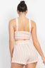 Tie-front Striped Crop Top & Belted Shorts Set-White/Light Coral