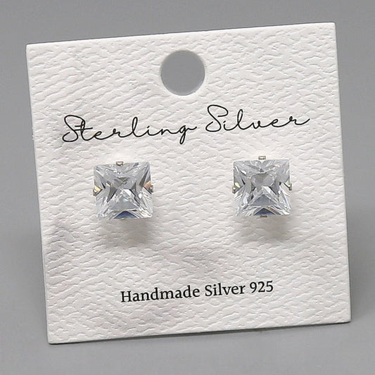 Top-Selling Sterling Silver Square CZ Stud Earrings