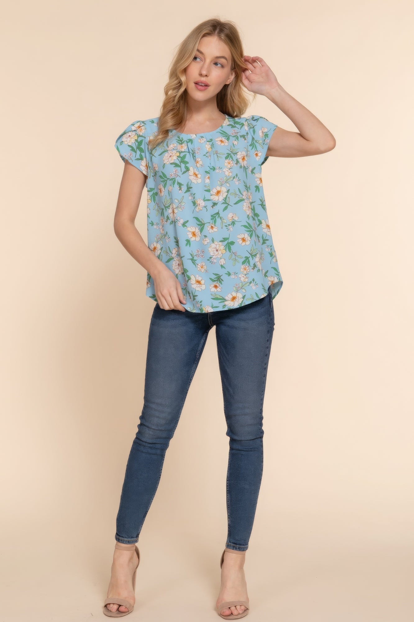 Trendy Women's Floral Print Tulip Sleeve Top - Chic Fashion