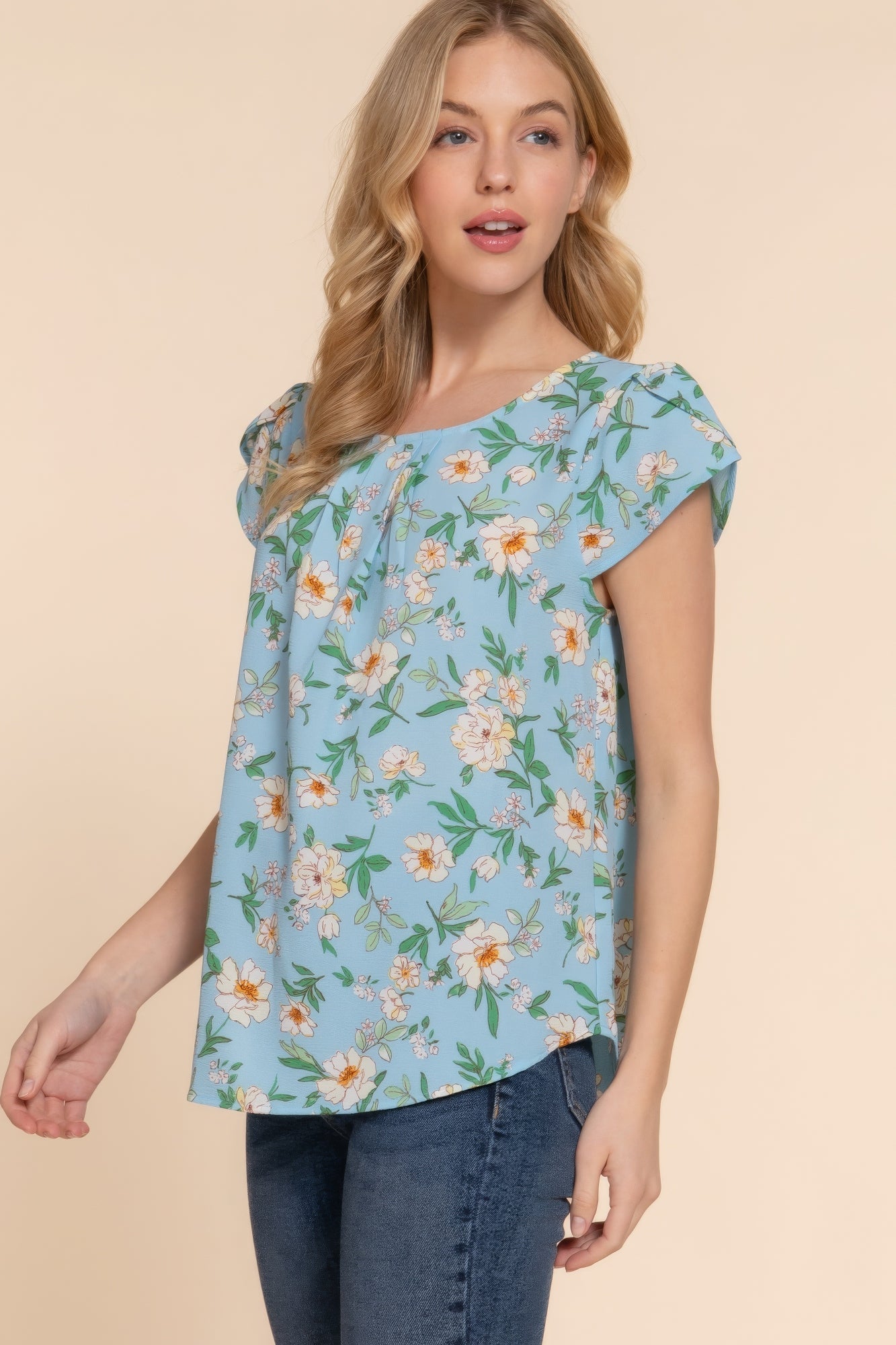 Trendy Women's Floral Print Tulip Sleeve Top - Chic Fashion