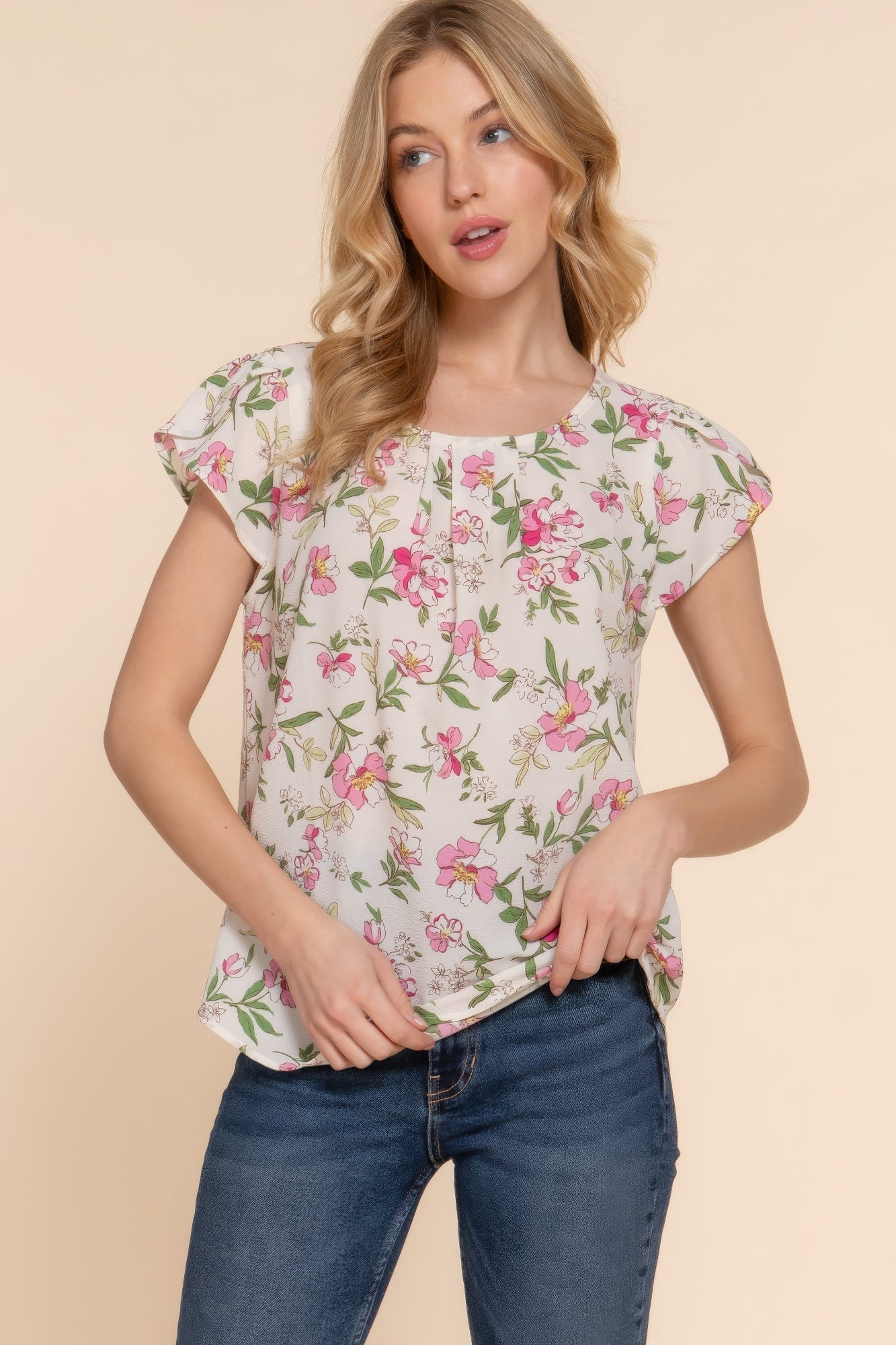 Trendy Women's Floral Print Tulip Sleeve Top - Chic Fashion