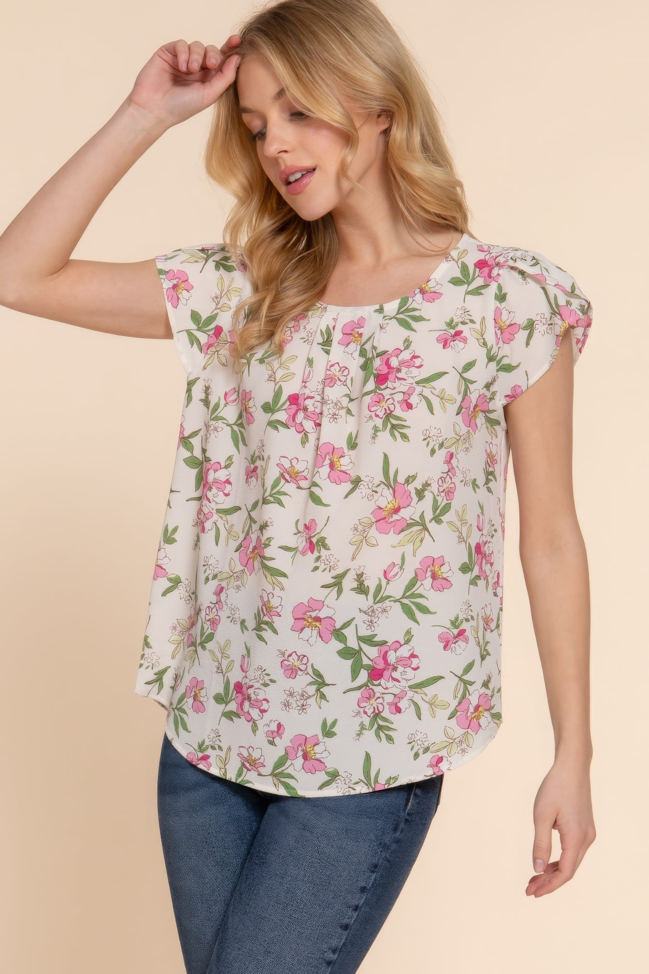 Trendy Women's Floral Print Tulip Sleeve Top - Chic Fashion