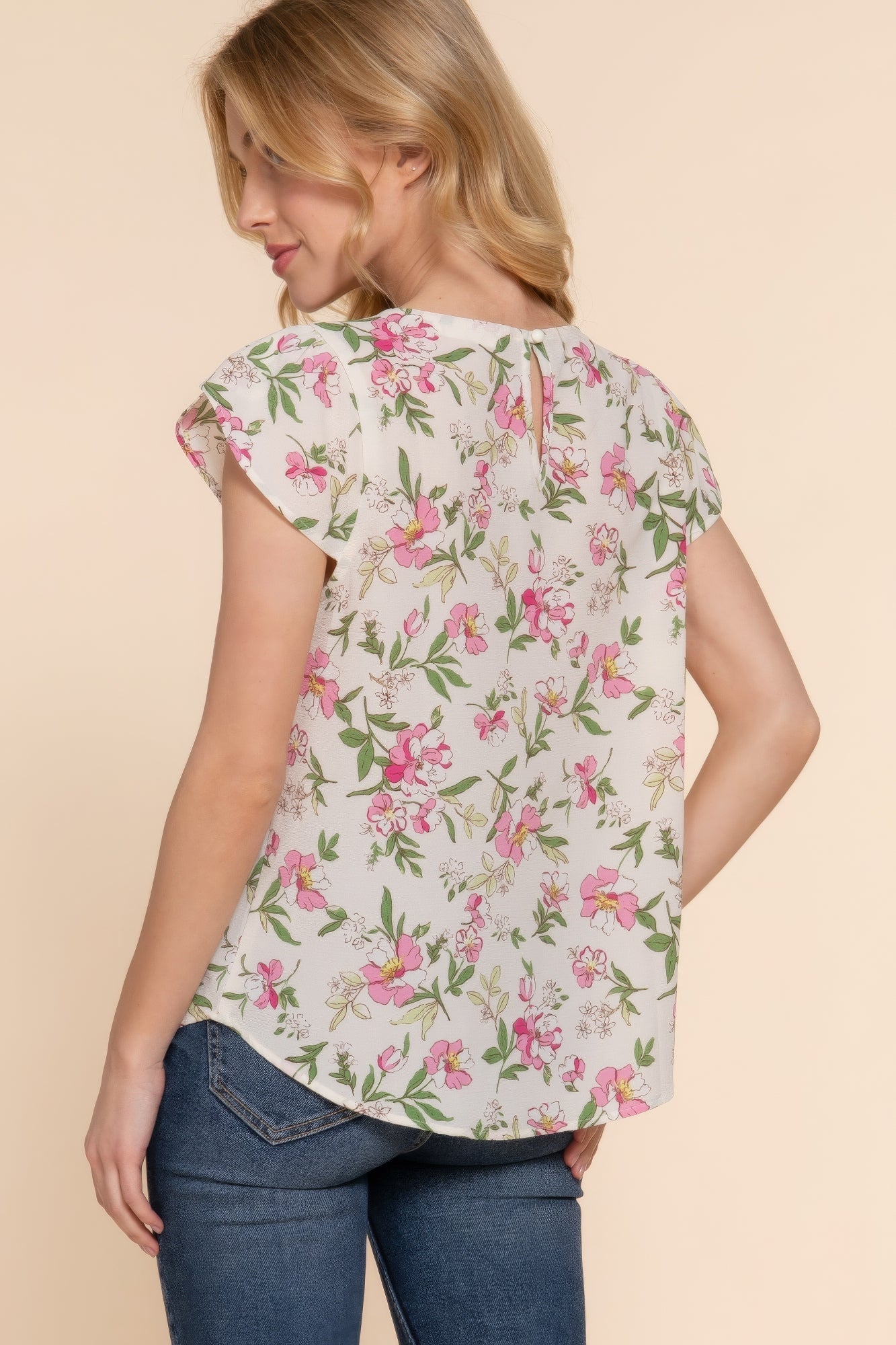 Trendy Women's Floral Print Tulip Sleeve Top - Chic Fashion