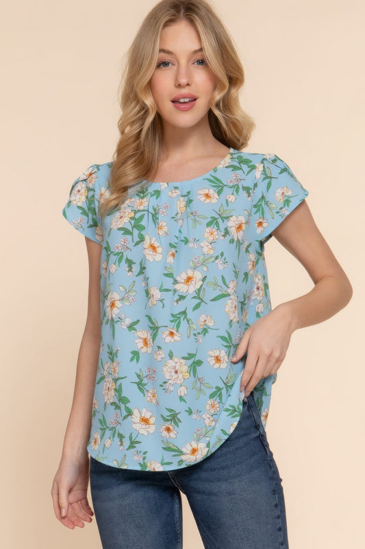 Trendy Women's Floral Print Tulip Sleeve Top - Chic Fashion