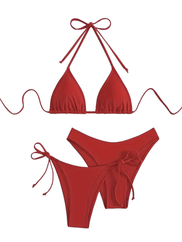 Triangle String Bikini Set | Side-Tie Brazilian Swimsuit | 3-Piece Beachwear