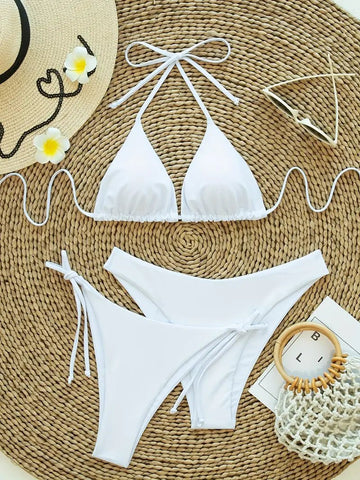 Triangle String Bikini Set | Side-Tie Brazilian Swimsuit | 3-Piece Beachwear