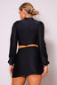 Turtleneck Blouse & Side Ruched Mini Skirt Set-Black