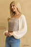 Tweed Bodice And Chiffon Square Top With Back Zipper-Off White