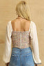 Tweed Bodice And Chiffon Square Top With Back Zipper-Off White