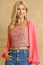 Tweed Bodice And Chiffon Square Top With Back Zipper-Rose