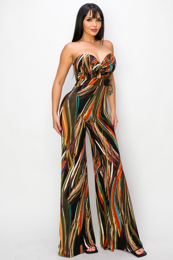 Twisted Love Brown and Green Wide Leg Jumpsuit