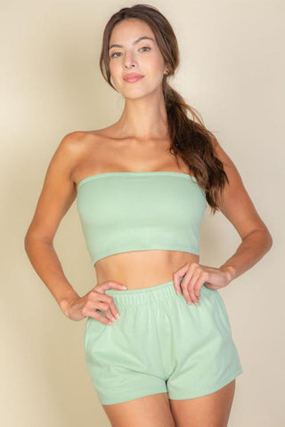 Two-Piece Tube Top and Shorts Set | Casual Lounge Wear