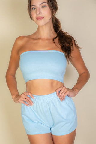 Two-Piece Tube Top and Shorts Set | Casual Lounge Wear