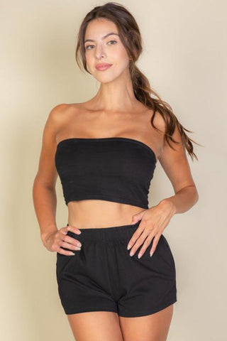 Two-Piece Tube Top and Shorts Set | Casual Lounge Wear