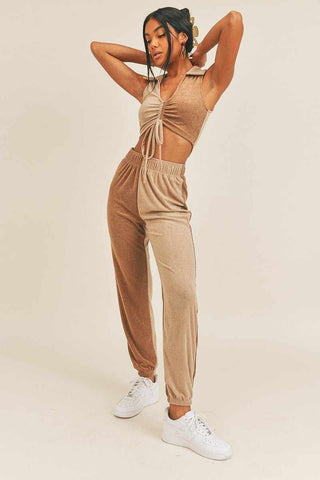 Two-tone Color Two-piece Set-Camel/Taupe