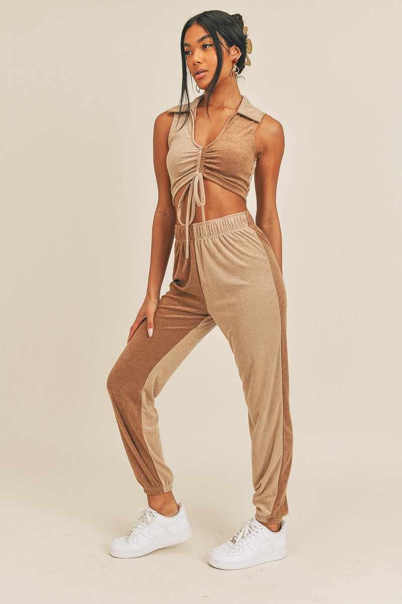 Two-tone Color Two-piece Set-Camel/Taupe