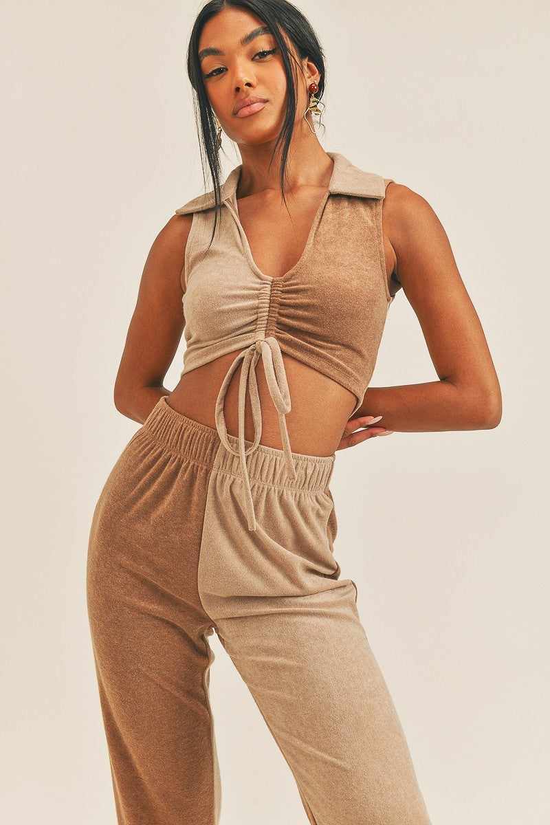 Two-tone Color Two-piece Set-Camel/Taupe