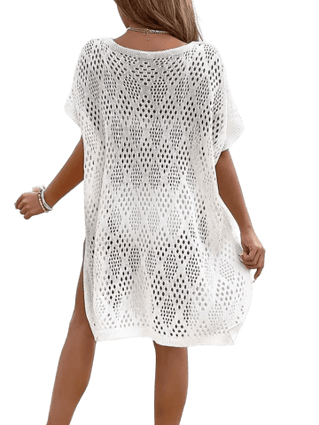 V-Neck Crochet Beach Cover Up | Batwing Sleeve Hollow Knit Swimwear Coverup