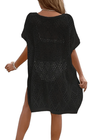 V-Neck Crochet Beach Cover Up | Batwing Sleeve Hollow Knit Swimwear Coverup