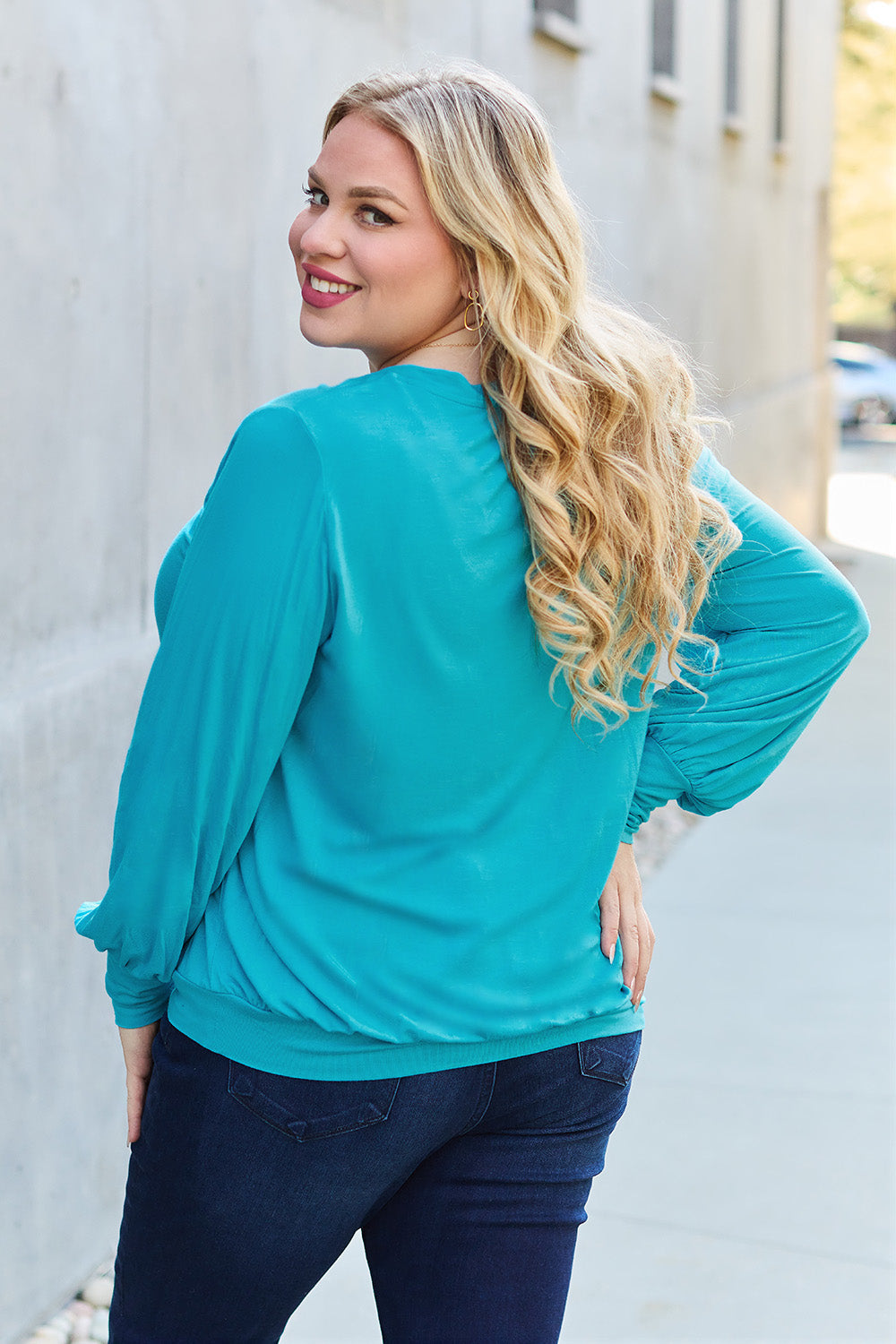 V-Neck Lantern Sleeve Top